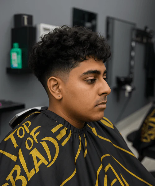 Man with curly hair in a 16 guard buzz cut, showcasing vibrant, defined curls.