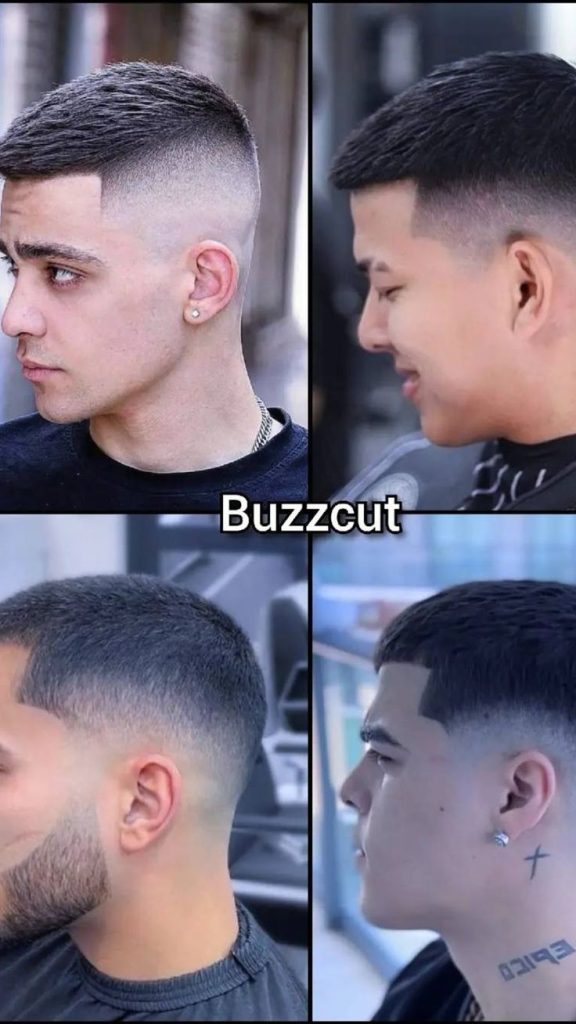 Man with a blowout taper buzz cut, blow-dried for volume, ideal for wavy hair types.
