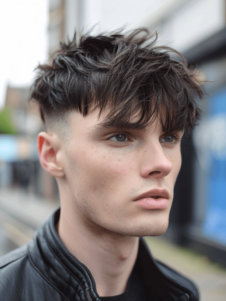 Top view of textured fringe with volume on burst fade