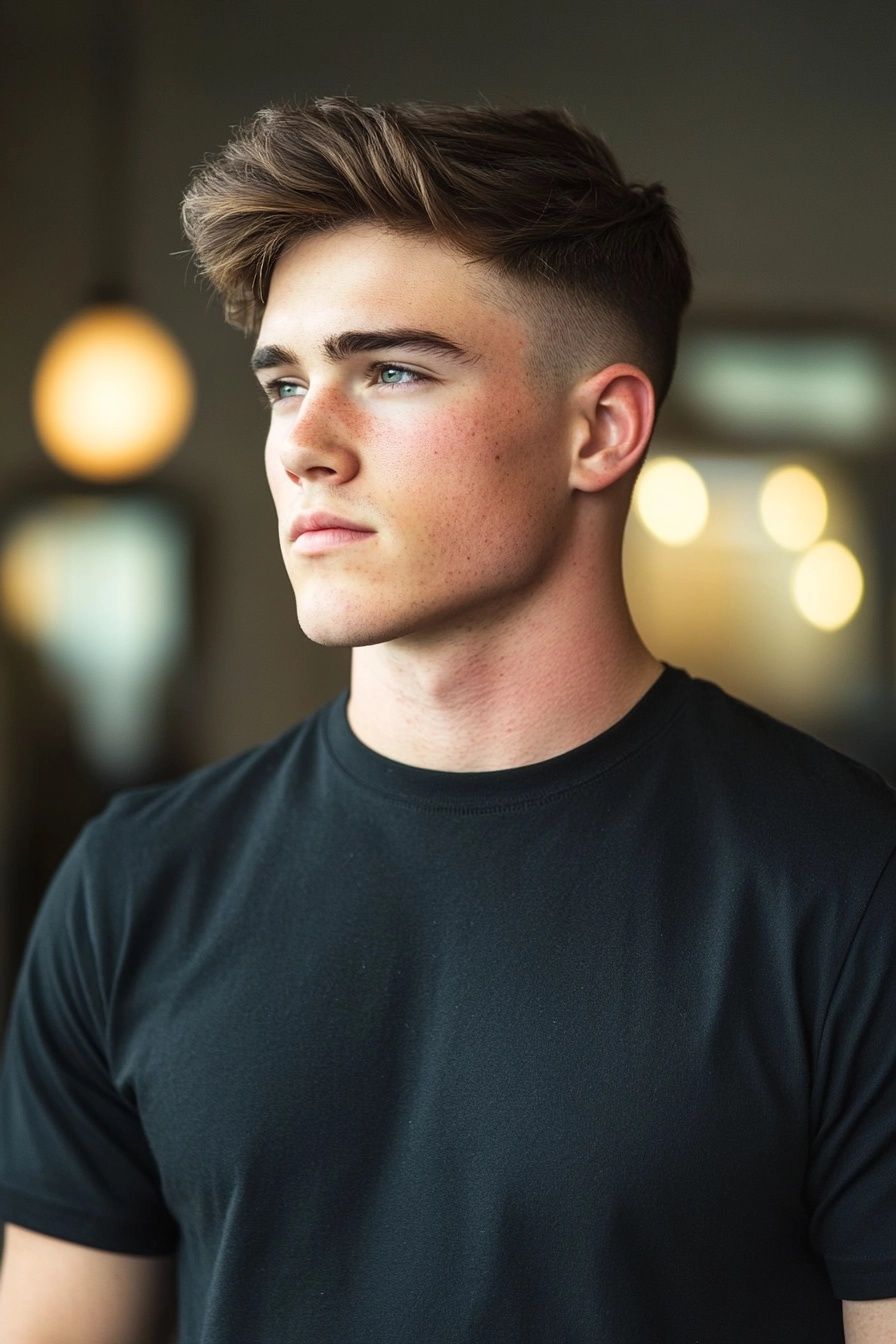 Classic 18 guard buzz cut on dark hair, clean and uniform length