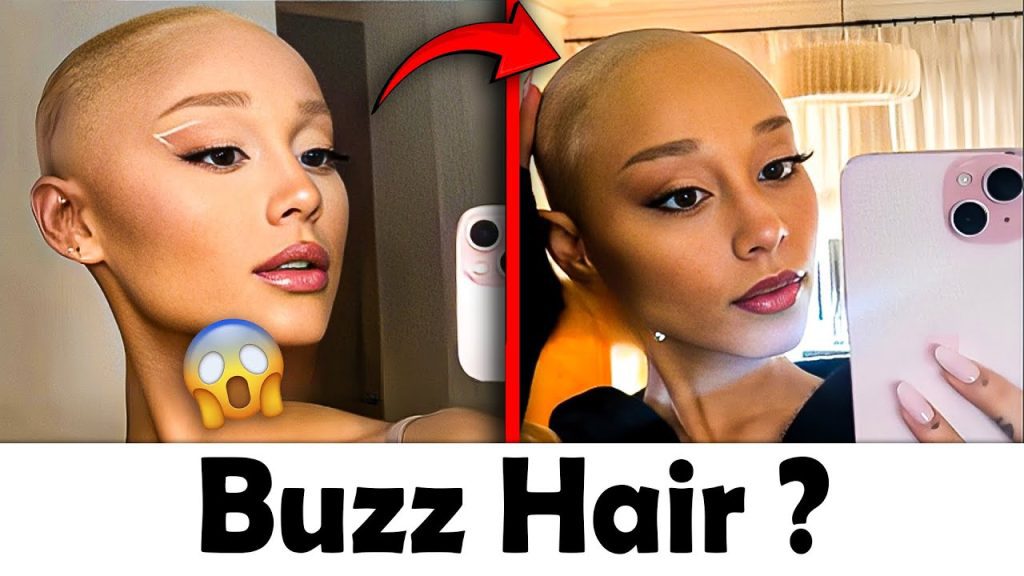 Ariana Grande sporting her iconic 2025 buzz cut